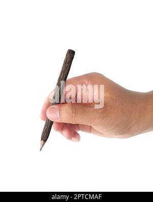 Isolated pencil in hand on a white background Stock Photo
