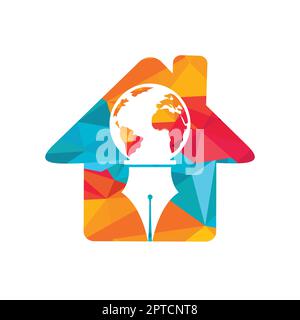 Pen nib and globe logo vector. Education Logo. Institutional and educational vector logo design. Stock Vector