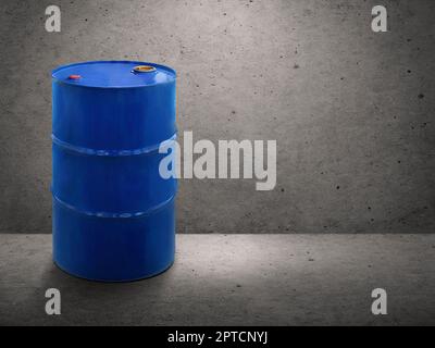 Blue oil tank on cement wall background Stock Photo