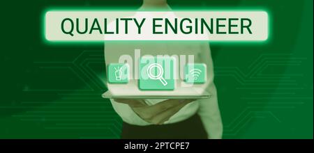 Sign displaying Quality Engineer, Word for findings of the study based upon the information gathered Stock Photo