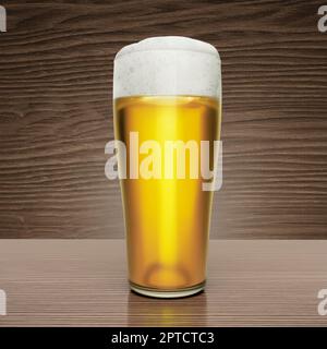 Glass with beer on wooden floor background.3d render Stock Photo