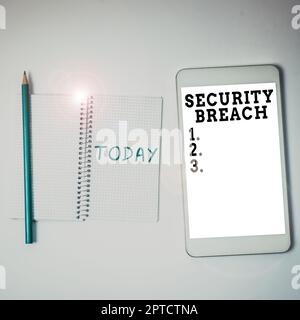 Handwriting text Security Breach, Word for unauthorized access of data gained by a malicious intruder Stock Photo