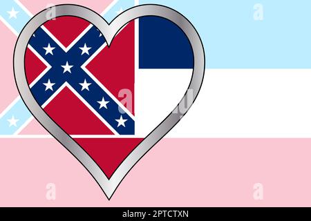 The flag of the USA state of Mississippi set with a metal heart Stock Photo