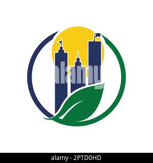 Eco building tower vector logo design. Green urban vector logo concept. Stock Vector