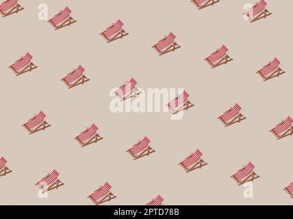 Vacation, beach, travel or relaxation concept. Beige background flat lay as symbol of sand with mini sun lounger for beach chair. Minimalism with copy Stock Photo