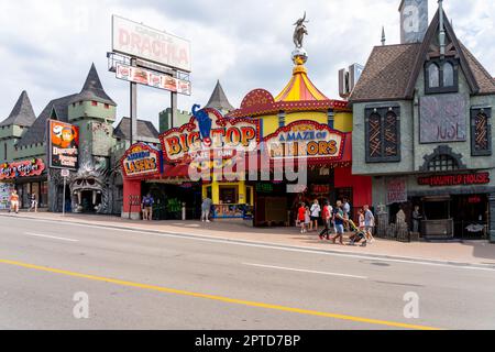 Niagara Falls, Ontario, Canada - July 1, 2022: View of Clifton Hill, known as the ' Street of Fun', one of the tourist promenades in Niagara Falls. Stock Photo