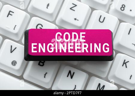 Writing displaying text Code Engineering, Word Written on application of engineering to the development of software Stock Photo