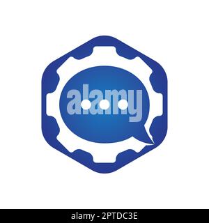Gear chat vector logo design template. Gear bubble chat vector logo. Stock Vector
