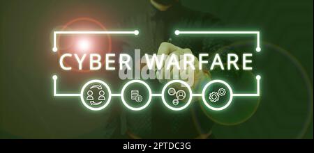 Sign displaying Cyber Warfare, Word for Virtual War Hackers System Attacks Digital Thief Stalker Stock Photo