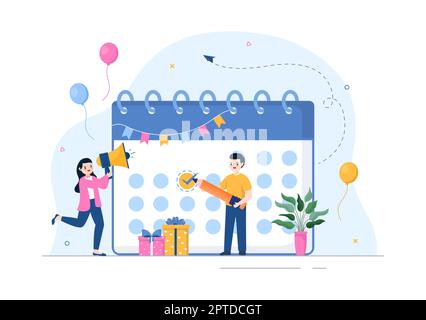 Event Planner Template Hand Drawn Cartoon Flat Illustration with Planning Schedule, Time Management, Business Agenda and Calendar Concept Stock Photo