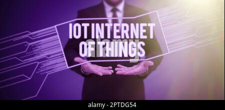Conceptual display Iot Internet Of Things, Word Written on Network of Physical Devices send and receive Data Stock Photo