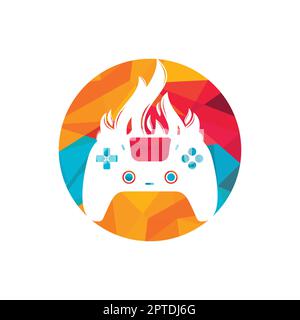 Furious gamer vector logo design. Keypad controller and fire flame vector icon design. Stock Vector