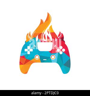 Furious gamer vector logo design. Keypad controller and fire flame vector icon design. Stock Vector