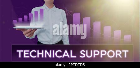 Writing displaying text Technical Support, Business idea a service provided by a hardware or software company Man Pointing The Smart Internet Computer Stock Photo
