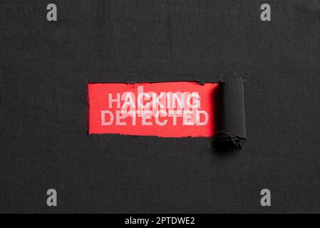 Text sign showing Hacking Detected, Business concept activities that seek to compromise affairs are exposed Stock Photo