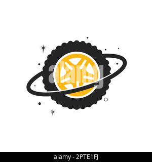 Tire world vector logo template. Vector wheel and planet logo combination. Stock Vector