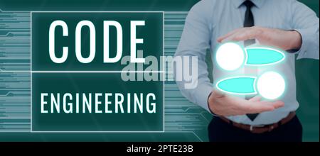 Hand writing sign Code Engineering, Business idea application of engineering to the development of software Stock Photo