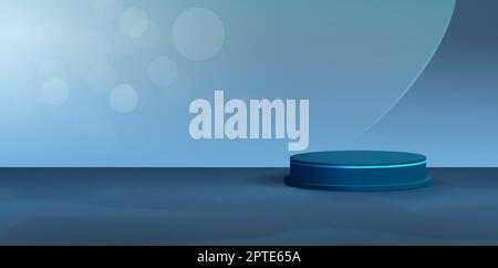 illustration of podium stage in room with blue sky backgrounds for signs corporate, advertisement business agency, ads campaign marketing, motion video animation backdrops, landing pages, header webs Stock Vector