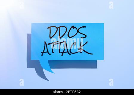 Sign displaying Ddos Attack, Internet Concept perpetrator seeks to make network resource unavailable Stock Photo