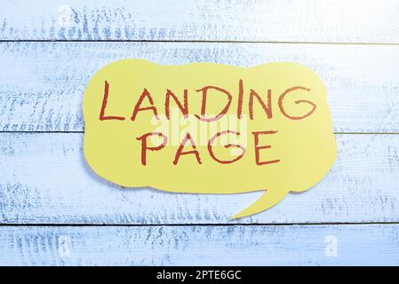 Conceptual display Landing Page, Word for Website accessed by clicking a link on another web page Stock Photo