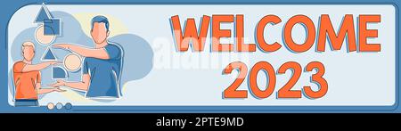 Text showing inspiration Welcome 2023, Word for New Year Celebration Motivation to Start Cheers Congratulations Stock Photo