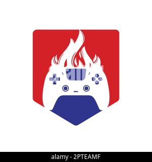 Furious gamer vector logo design. Keypad controller and fire flame vector icon design. Stock Vector