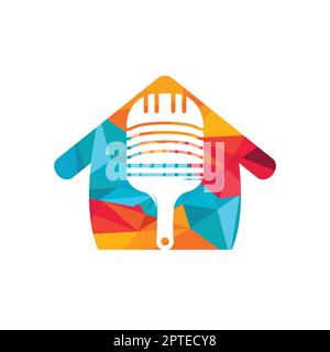 Paint podcast vector logo design template. Paint brush with podcast microphone icon design. Stock Vector