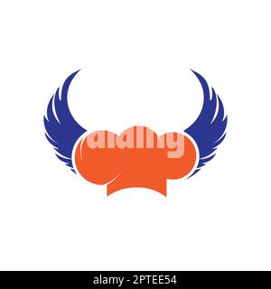 Flying chef vector logo design template. Chef hat with wings icon logo. Stock Vector
