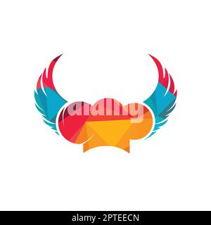 Flying chef vector logo design template. Chef hat with wings icon logo. Stock Vector