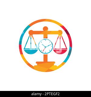 Law time vector logo design. Scale with clock icon vector logo design. Stock Vector