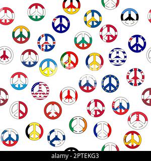 Peace symbol with flags of different countries from the  world, seamless pattern Stock Photo