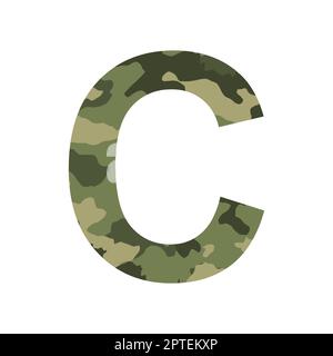 English alphabet letter C, khaki style isolated on white background - Vector illustration Stock Photo