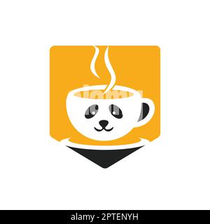 Panda coffee vector logo design template. Coffee shop or restaurant logo concept. Stock Vector