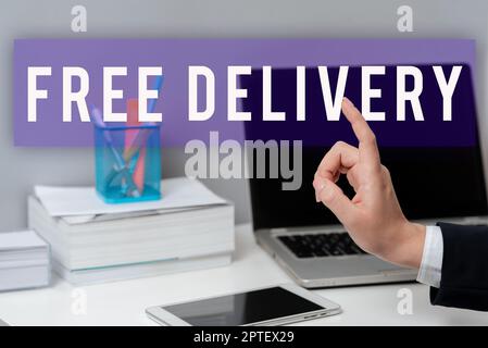 Writing displaying text Free Delivery, Business idea Shipping Package Cargo Courier Distribution Center Fragile Stock Photo