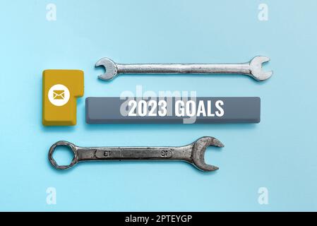 Text showing inspiration 2023 Goals, Word for A plan to do for something new and better for the coming year Stock Photo