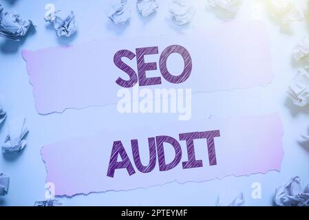 Writing displaying text Seo Audit, Business concept Search Engine Optimization validating and verifying process Stock Photo