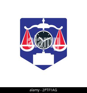 Law time vector logo design. Scale with clock icon vector logo design. Stock Vector