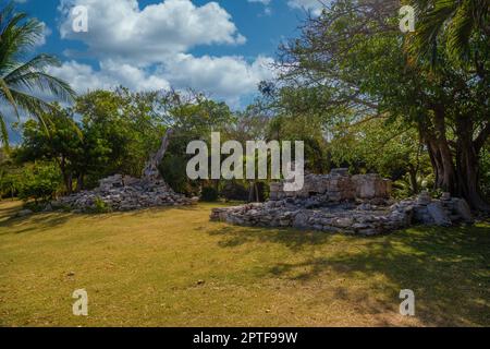 Playacar Mayan ruins in the forest park in Playa del Carmen, Yucatan, Mexico. Stock Photo