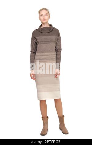 Attractive model demonstrates jersey clothes. Spring - Autumn casual outfit. Stock Photo