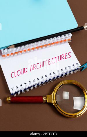 Hand writing sign Cloud Architectures, Business idea Various Engineered Databases Softwares Applications Stock Photo