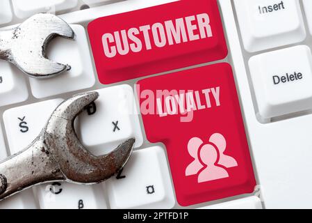 Text sign showing Customer Loyalty, Conceptual photo buyers adhere to positive experience and satisfaction Stock Photo
