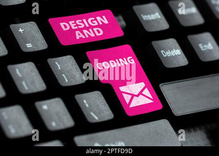 Handwriting text Design And Coding, Concept meaning HTML and programming, Cross platform development website Stock Photo