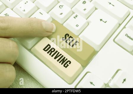 Text sign showing Self Driving, Conceptual photo Autonomous vehicle Ability to navigate without human input Stock Photo