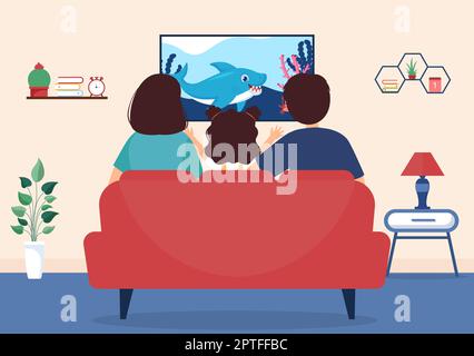 TV Channel Template Hand Drawn Cartoon Flat Illustration Home Entertainment for Watching Movie, Action Film or Breaking News in Television Stock Vector