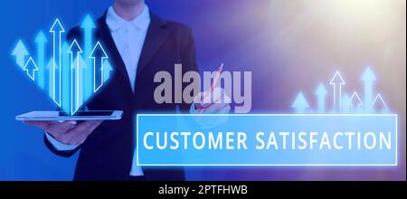 Text caption presenting Customer Satisfaction, Business overview Exceed Consumer Expectation Satisfied over services Stock Photo