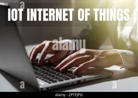 Conceptual caption Iot Internet Of Things, Internet Concept Network of Physical Devices send and receive Data Stock Photo