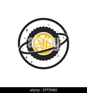 Tire world vector logo template. Vector wheel and planet logo combination. Stock Vector