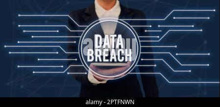 Conceptual caption Data Breach, Internet Concept security incident where sensitive protected information copied Stock Photo