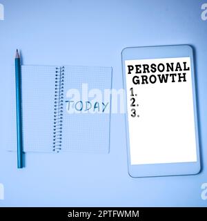 Conceptual caption Personal Growth, Word for ongoing process of understanding and developing oneself Stock Photo
