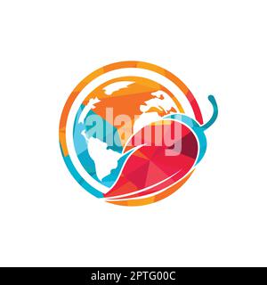 Spice world vector logo design. Chili and globe icon vector logo design. Stock Vector